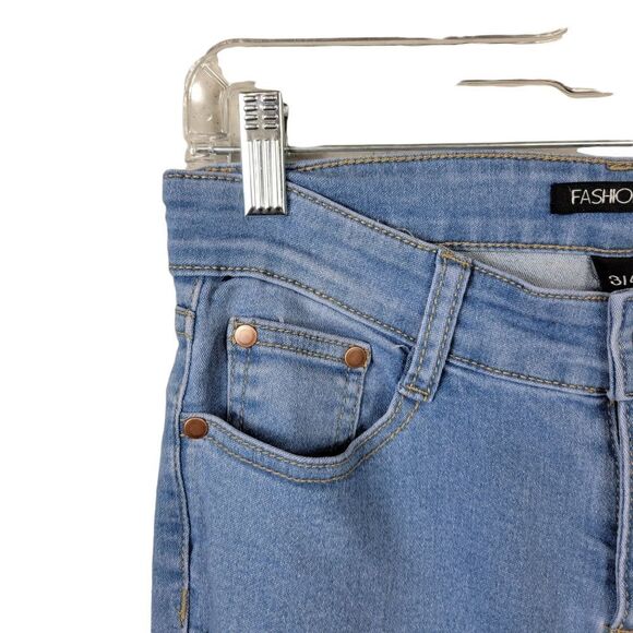 Fashion Nova Distressed Skinny Jeana. Light Blue Wash 3/4#012 - Picture 4 of 11